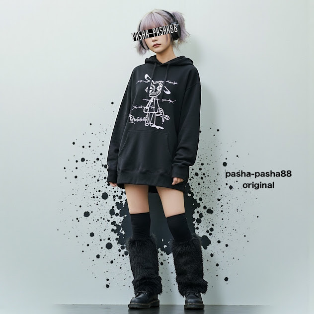 サブカル うさぎ パーカー 病みかわいい 黒パーカー 地雷 サブカル地雷 大きいサイズ オリジナル ハンドメイド イラス