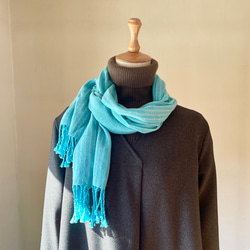 裂織　小さな手織りの青とピンクのストール　ハンドメイド 裂織 小さな手織りの青とピンクのストール ハンドメイド 手織しおり