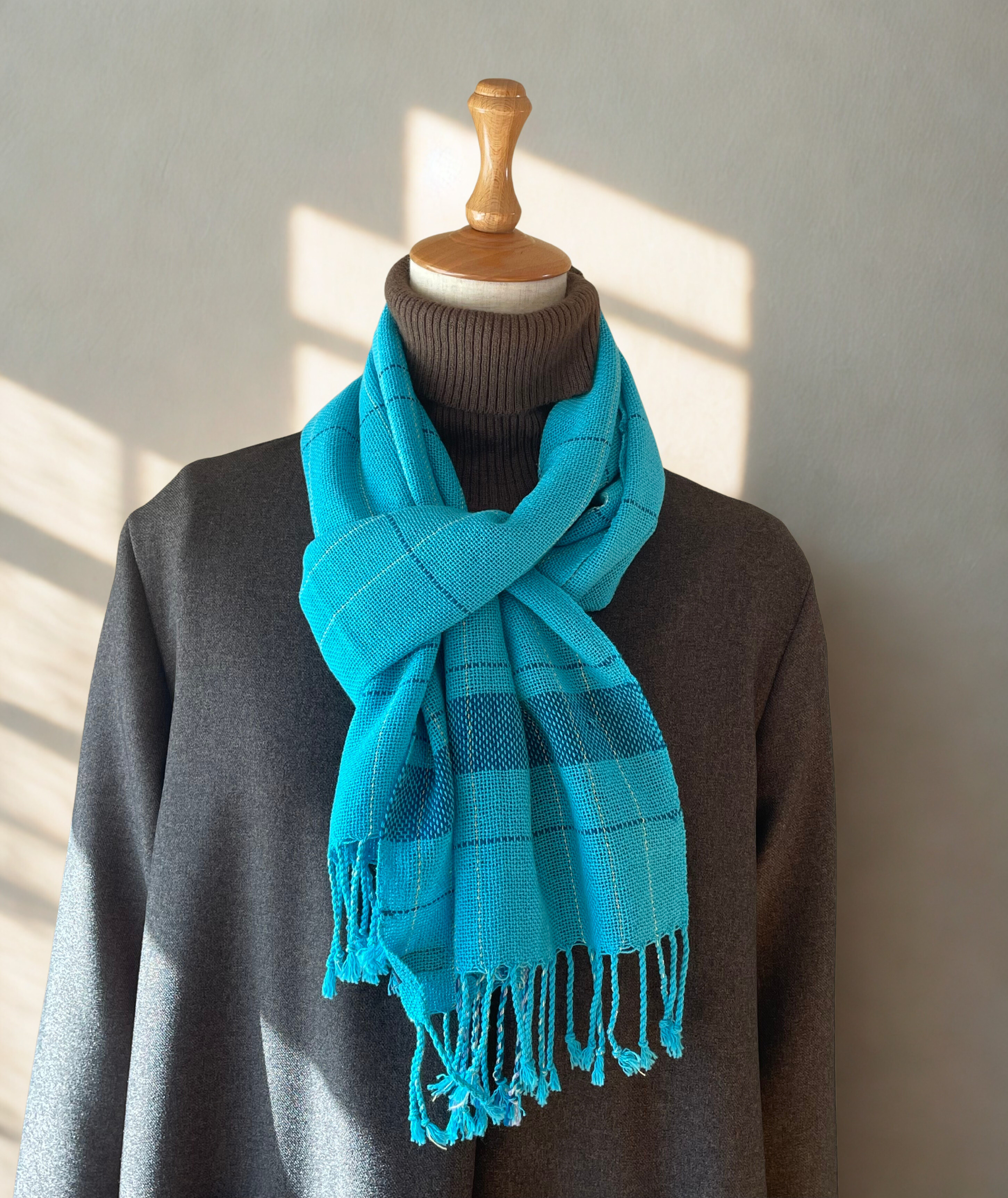 チクチクしない水色のコットンストール