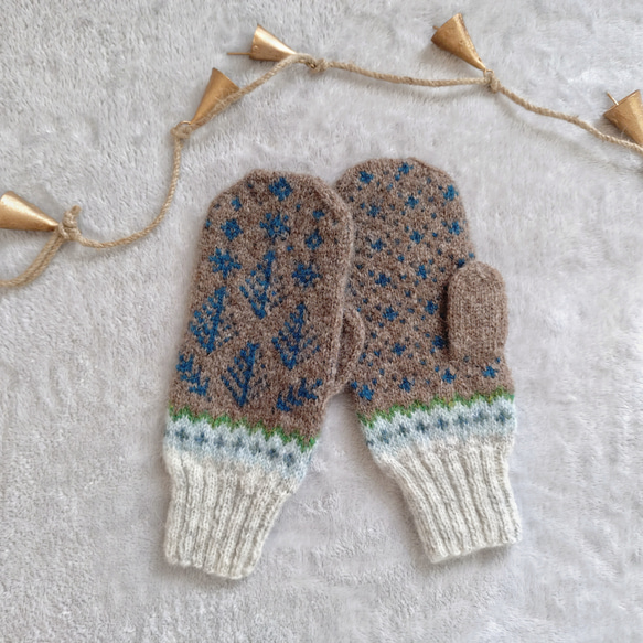 ＜2025’noël*＞森の夜空ミトン ＊Buon Natale＊ natural brown 1枚目の画像