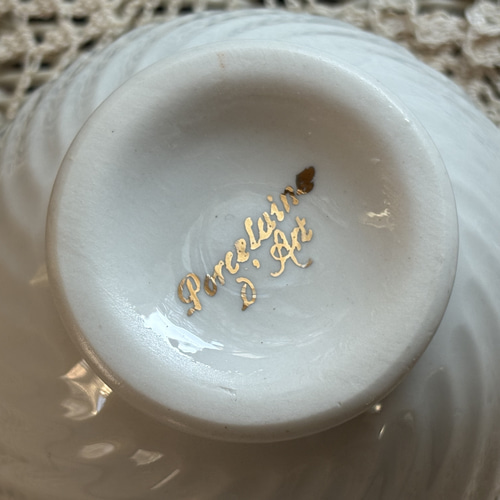 フランスアンティーク カフェオレボウル フラワー柄 金彩 花柄
