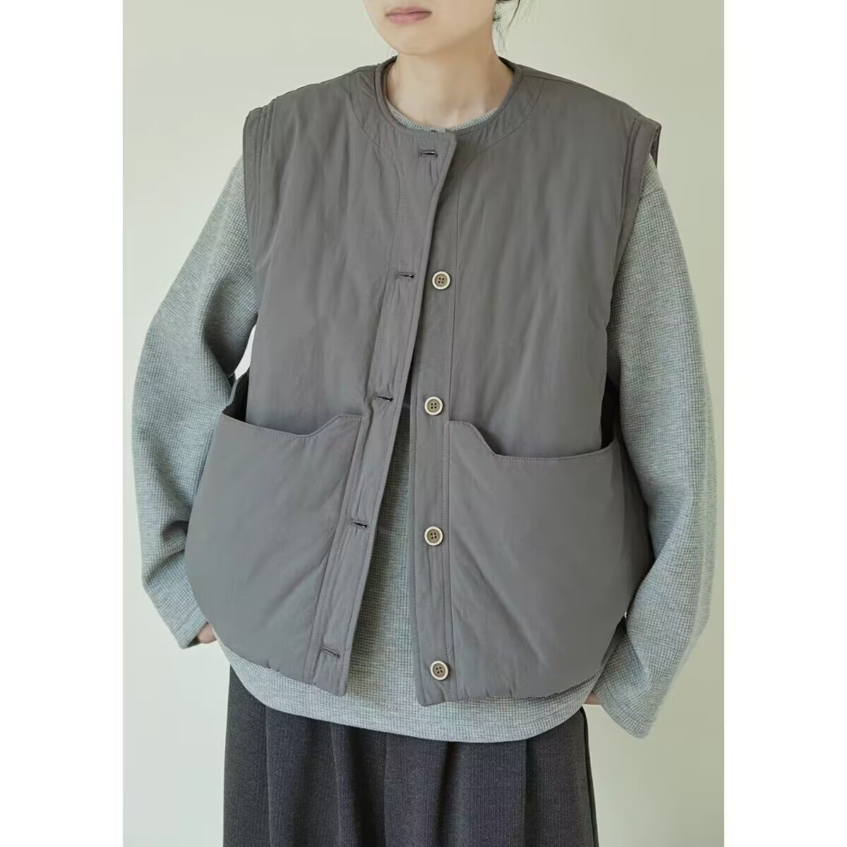 レディース ゆったり 無地 中綿ベスト
