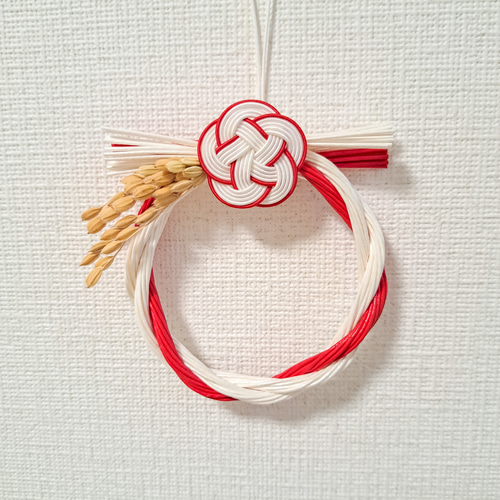 水引 ✽ 正月飾り しめ縄 ミニサイズ 〖白〗 和モダン 水引リース 玄関