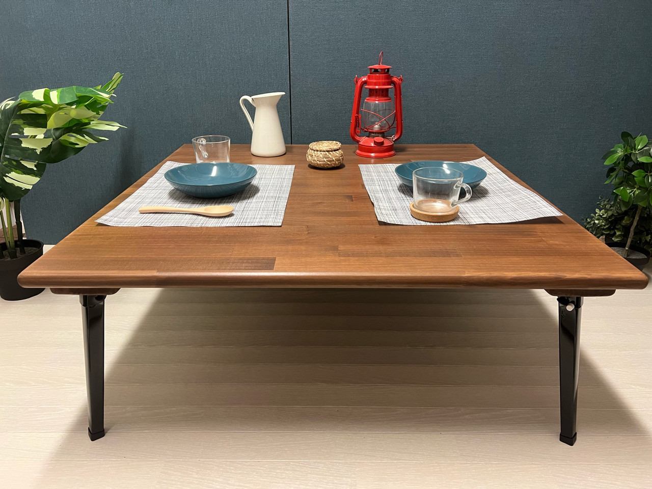 【送料無料】 ローテーブル 正方形 90cm パイン ブラウン 折りたたみ脚