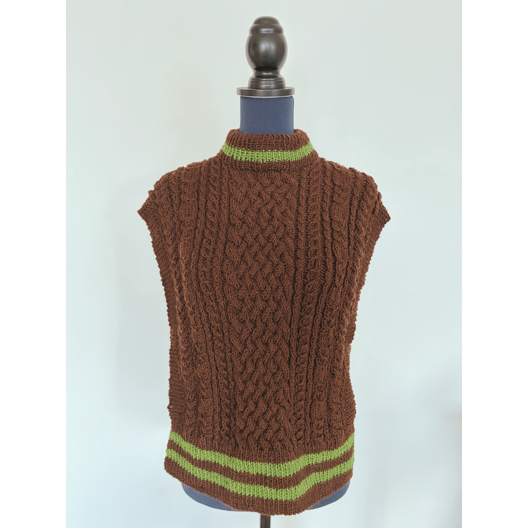 【再販】アラン模様のポンチョベスト（フリーサイズ）〜ブラウン＆グリーン〜