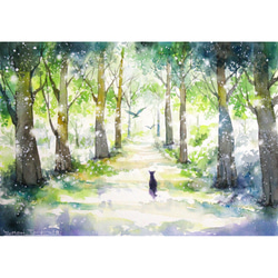 原画】庭園の風景（水彩画/額無し）☆送料無料 風景画 新緑 絵画