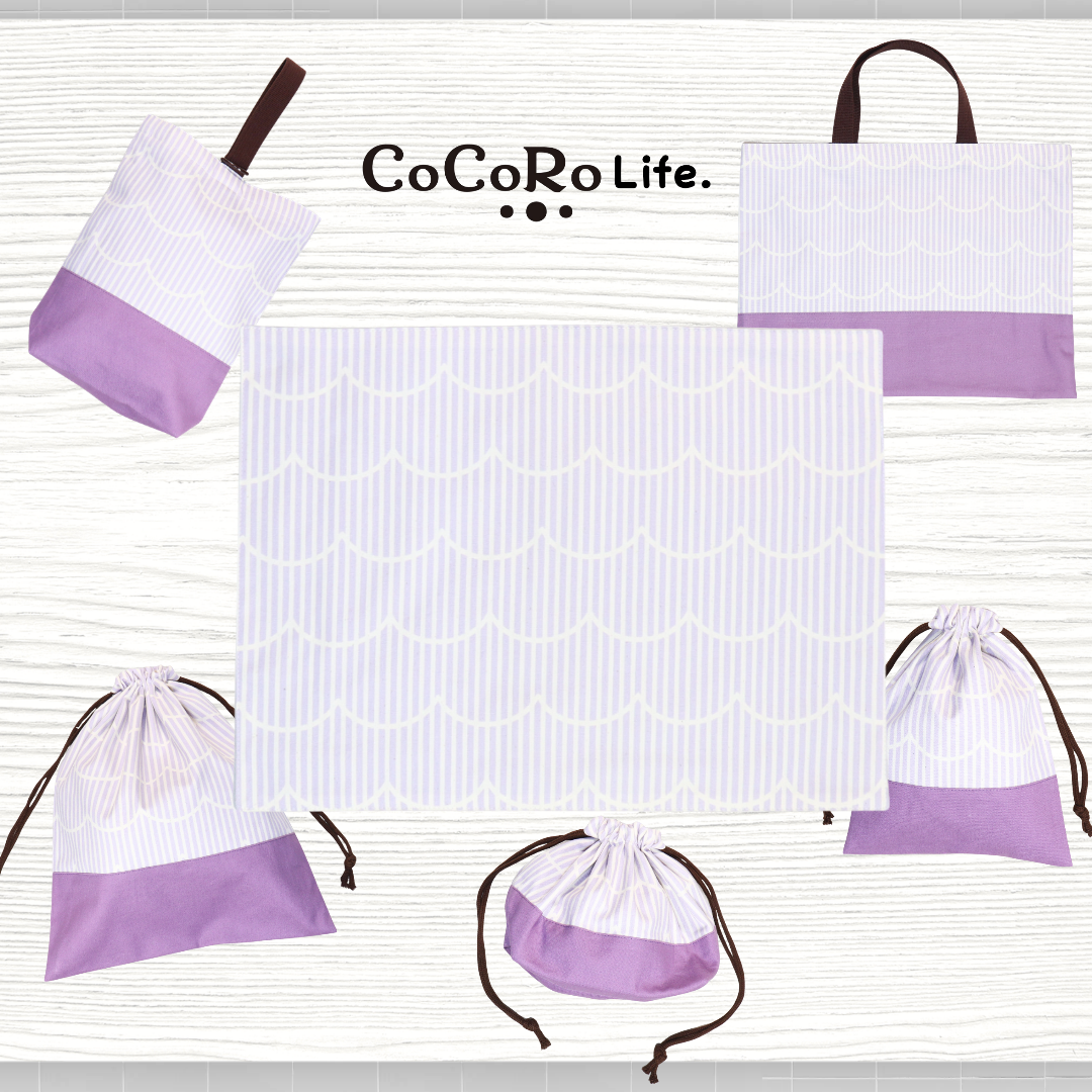 6点セット 波ストライプ【Wav】入学グッズ（レッスンバッグ・上履き入れ・体操着袋・コップ袋・お弁当袋・ランチマット）