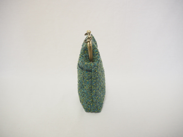 深みグリーンのがまぐちおさんぽポーチ｜スマホポシェット｜斜め掛け｜外ポケット付き｜ミニマルサイズ 4枚目の画像