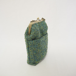 深みグリーンのがまぐちおさんぽポーチ｜スマホポシェット｜斜め掛け｜外ポケット付き｜ミニマルサイズ 3枚目の画像