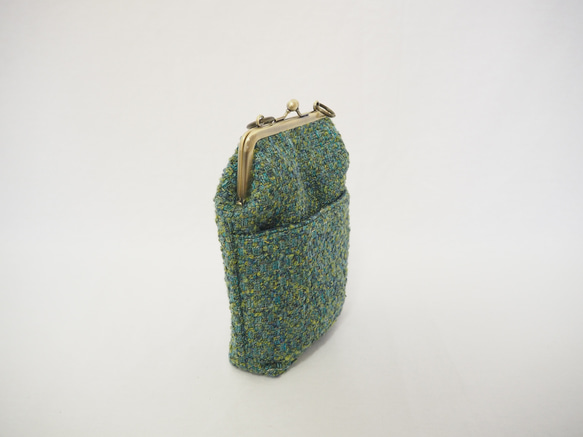 深みグリーンのがまぐちおさんぽポーチ｜スマホポシェット｜斜め掛け｜外ポケット付き｜ミニマルサイズ 3枚目の画像