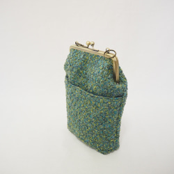 深みグリーンのがまぐちおさんぽポーチ｜スマホポシェット｜斜め掛け｜外ポケット付き｜ミニマルサイズ 5枚目の画像