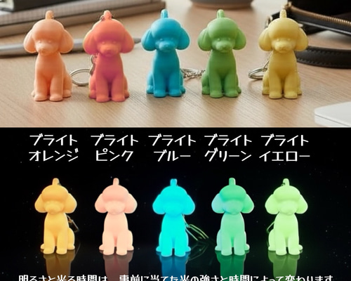 トイプードル mini3D蓄光（夜光）キーホルダー カラー5種類 蓄光樹脂