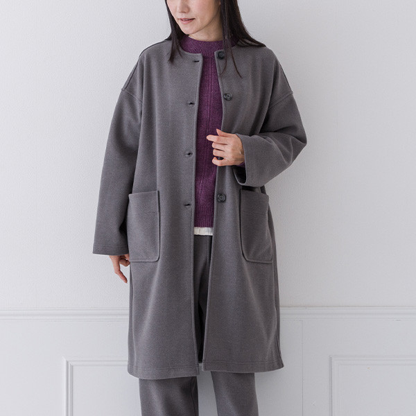 【30％OFF】しわを気にせず さっと着られる 圧縮ポンチ ノーカラーコート