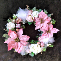 赤ポインセチアとキラキラベリーのクリスマスリース☆フラワーリース