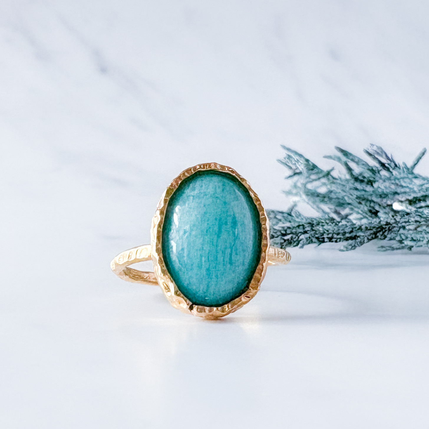 アマゾナイトのドラジェリング　K18GP真鍮