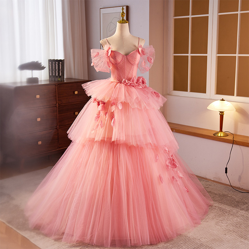 綺麗 ピンク 花 ふわふわ パーティードレス プリンセス 花嫁 誕生日 成人式 二次会 前撮り 披露宴 08732