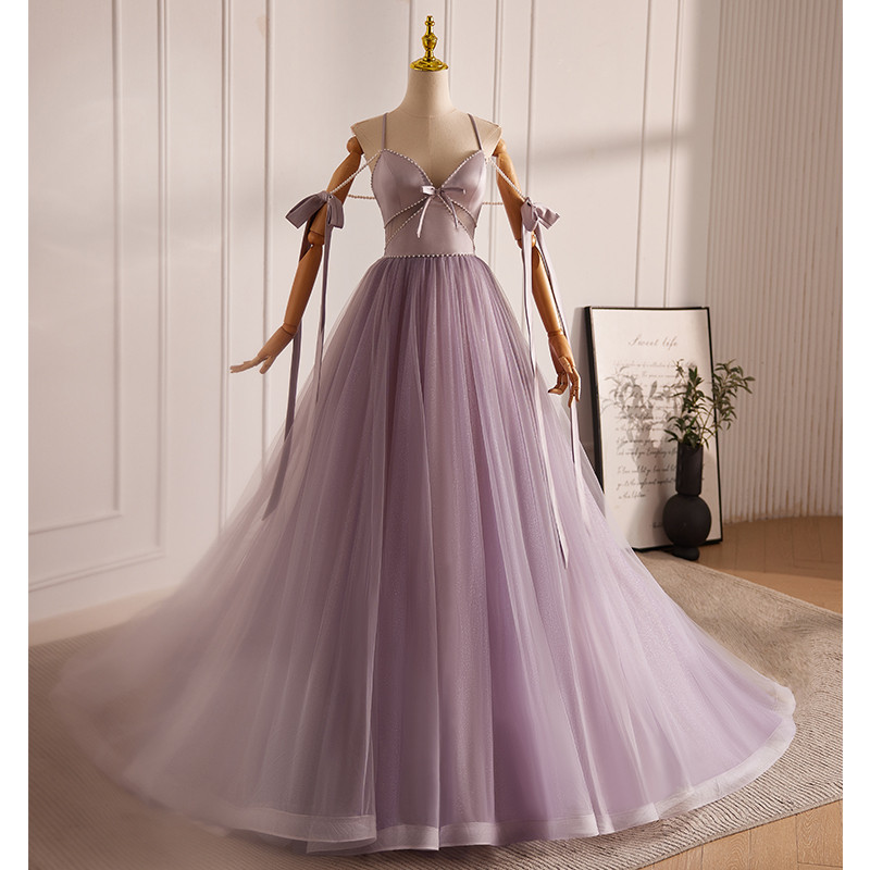 綺麗 紫 ふわふわ パーティードレス 裾引き プリンセス 花嫁 誕生日 成人式 二次会 前撮り 披露宴 08730