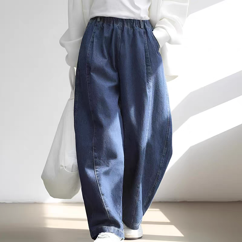 ウエストゴム＋ワイドシルエットで楽ちん☆イージーデニムパンツ