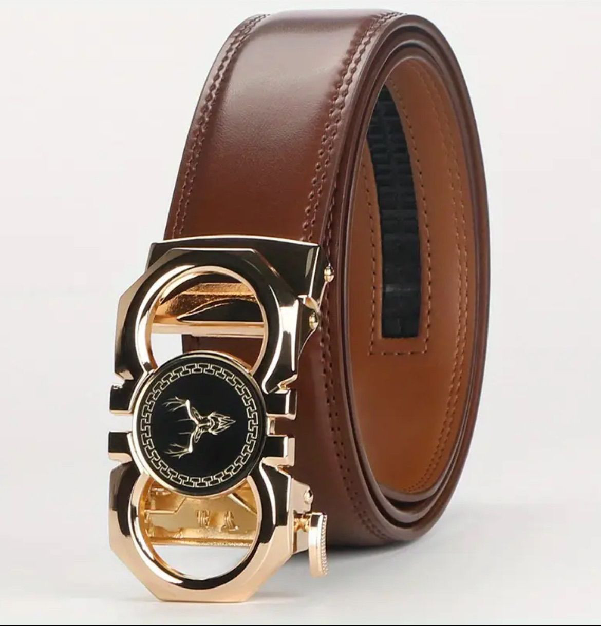 メンズ ベルト 牛角 皮 革 メンズベルト トナカイ 調整 長め 長さ 調整可能 自動バックル ブランド レザーベルト