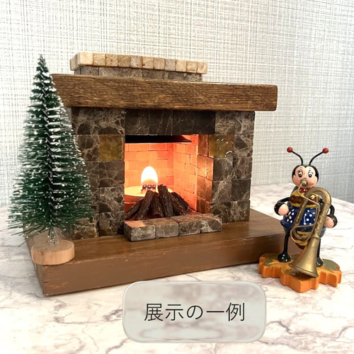 ミニチュア暖炉 大理石・ノルウェー風 樫の木天板 木芯キャンドル・LED