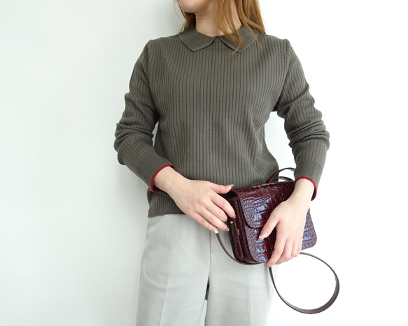 「日本製造」翻領袖撞色寬羅紋針織套頭衫（Doutor x 紅色） 第3張的照片