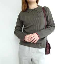 「日本製造」翻領袖撞色寬羅紋針織套頭衫（Doutor x 紅色） 第9張的照片