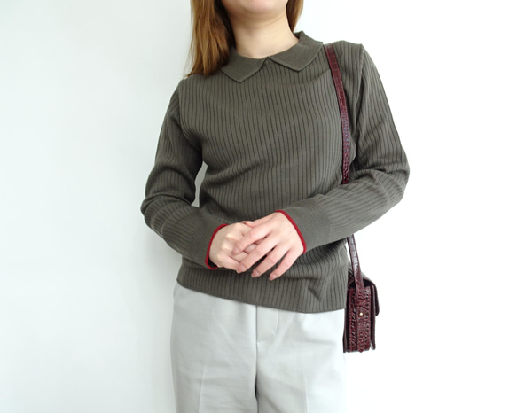 「日本製造」翻領袖撞色寬羅紋針織套頭衫（Doutor x 紅色） 第9張的照片