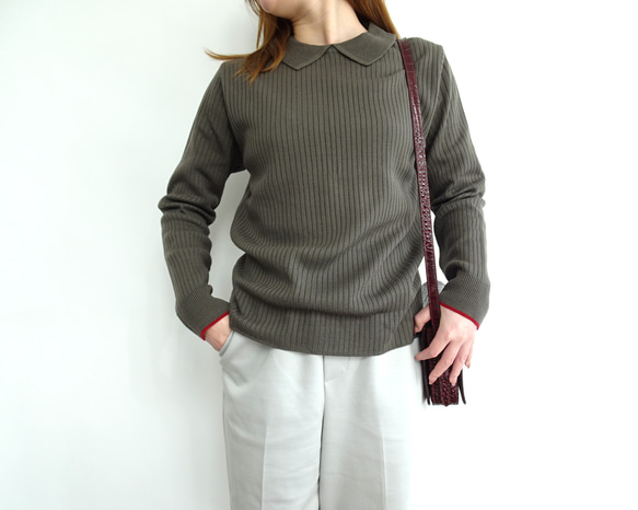 「日本製造」翻領袖撞色寬羅紋針織套頭衫（Doutor x 紅色） 第1張的照片