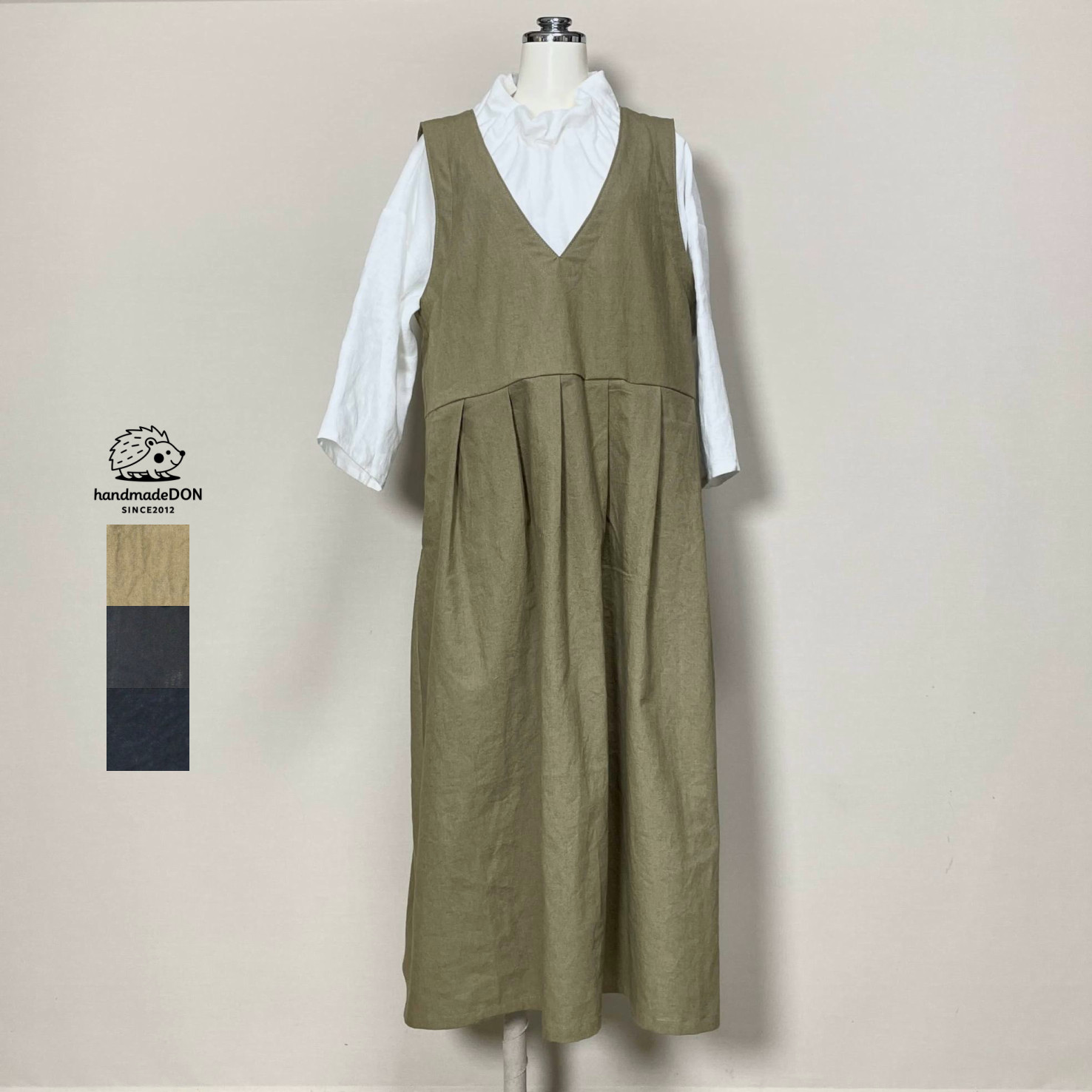 Vネックジャンスカ【ヴィンテージハーフ】モカベージュ◆M・L・LL