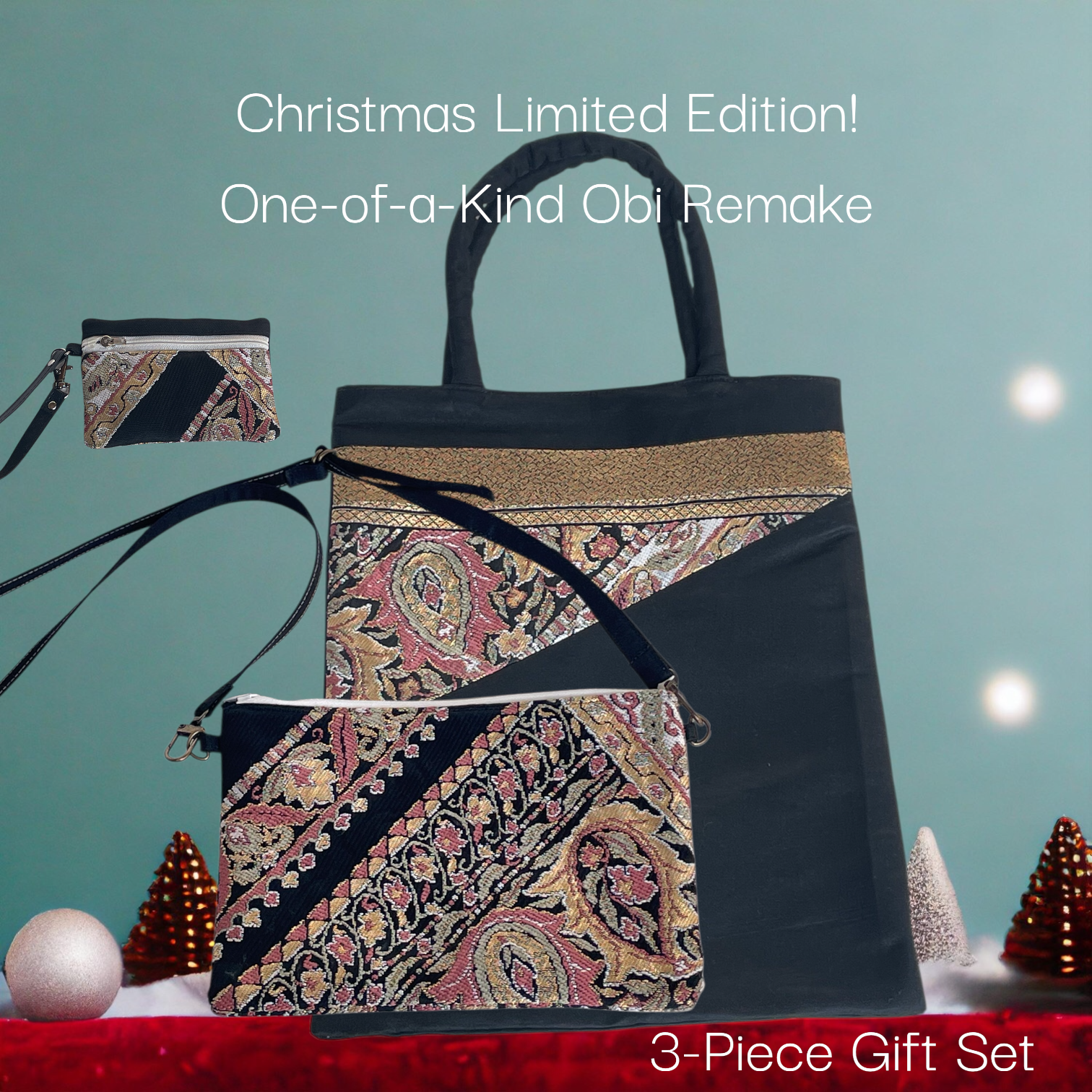 クリスマスギフト【送料込み】帯リメイク　3点セット　ブラック