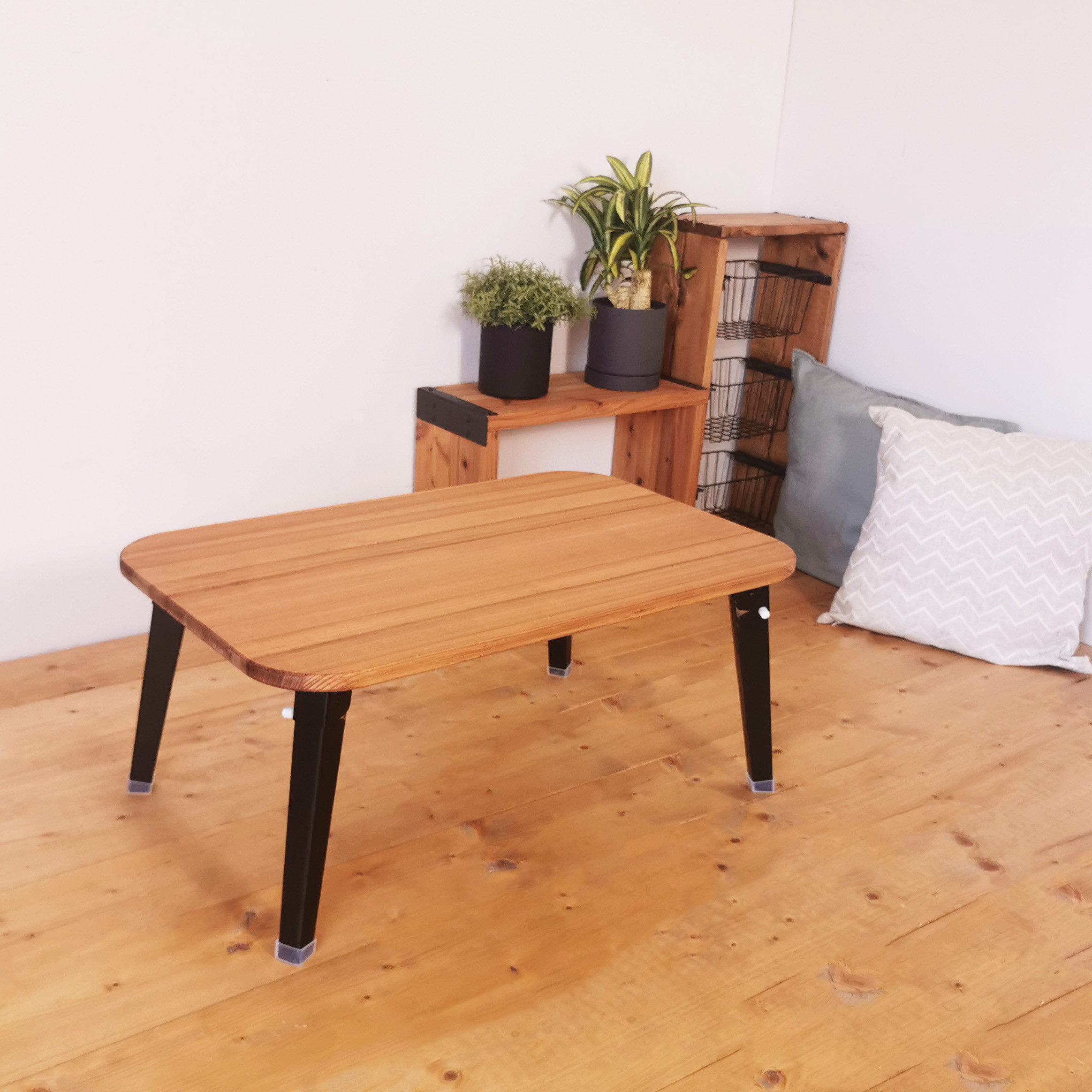 【角が丸くて安心】トースト型 折りたたみローテーブル Sサイズ/ 天然木・完成品 / リビング 子供部屋 / 新生活