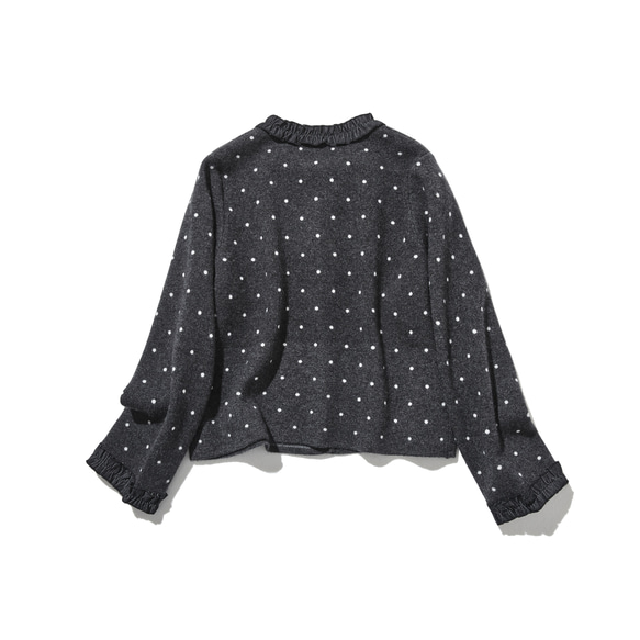 柔軟、溫暖又充滿活力的羊毛混紡短款開襟衫，深灰色圓點圖案（251129-1） 第7張的照片