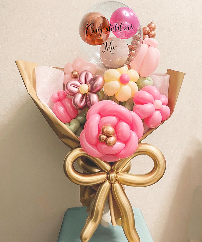 【20歳、成人祝い、卒業祝い】★お名前入り　 ローズの花束バルーン　ピンク