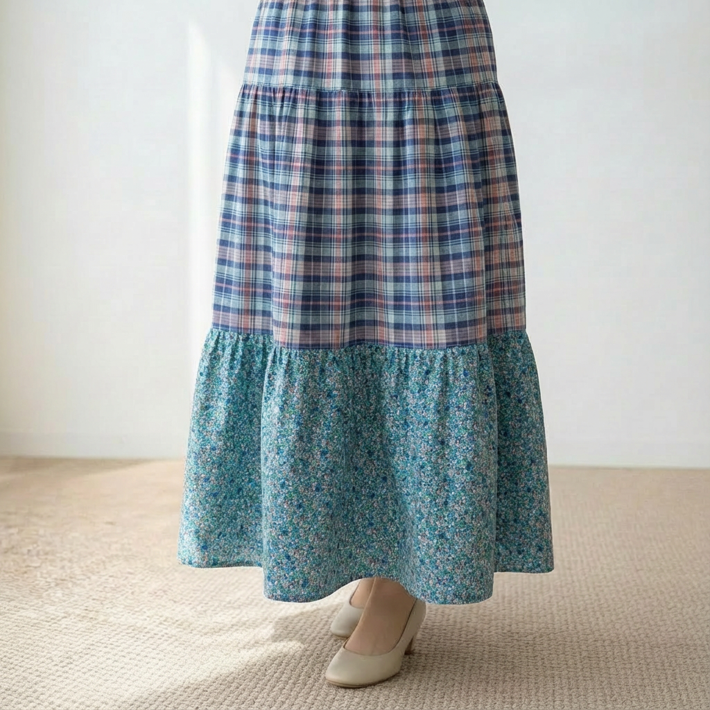 播州織 × リバティプリント生地の三段ティアードスカート　アバサン・スポット