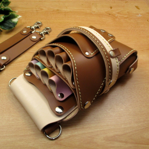 【トリマー向き】 キャメル＆カラフル　８丁　シザーケース　TSC-13/CCC トリマー向き】 本革 8丁差し シザーケース ( キャメル×カラフル