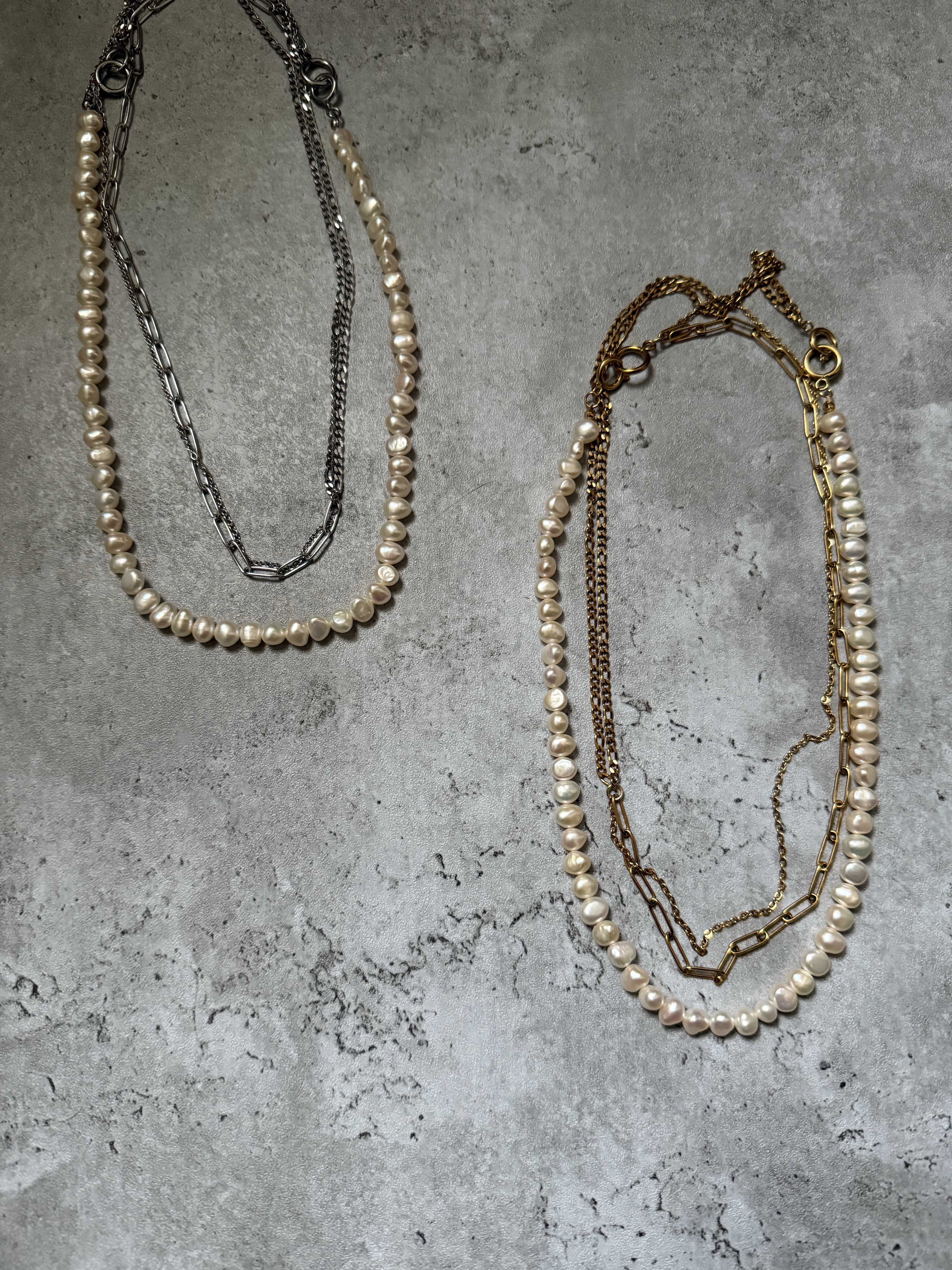 ーmulch way pearl necklaceー　サージカルステンレス　チェーンネックレス　パールネックレス
