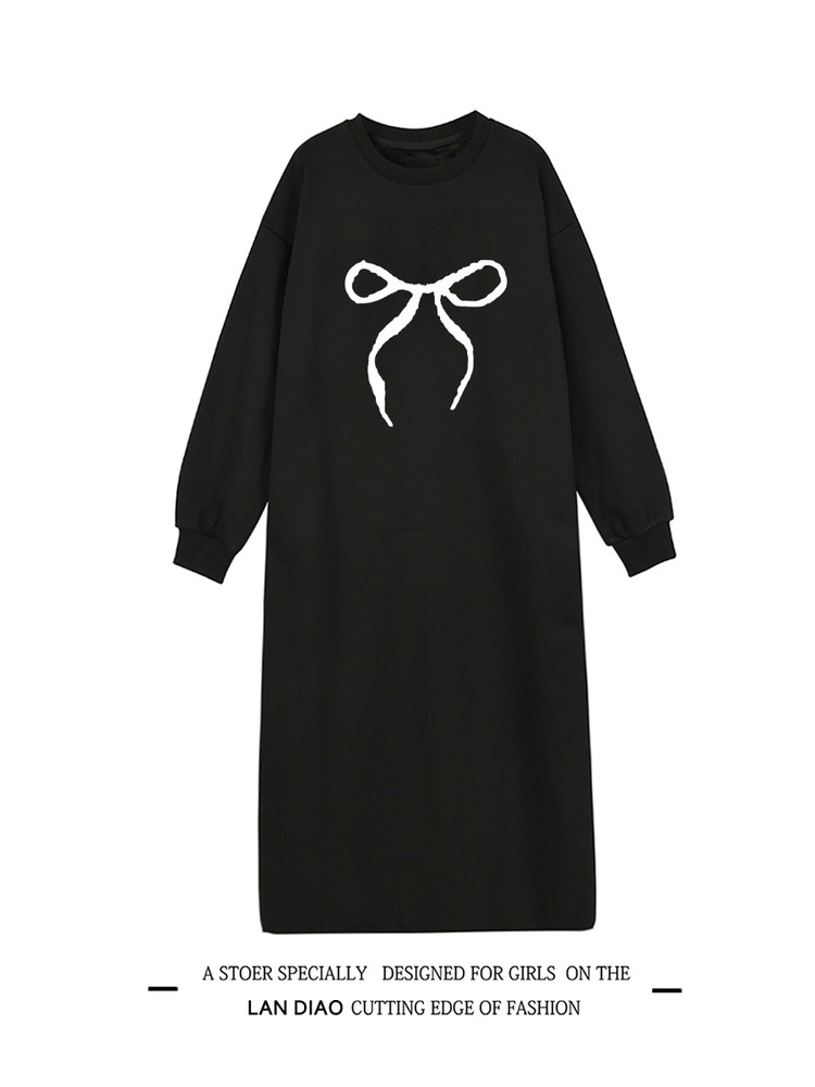 2025 秋冬加绒加厚丸襟ウェットドレス 女学園風ルーズミッドロングウェットドレス