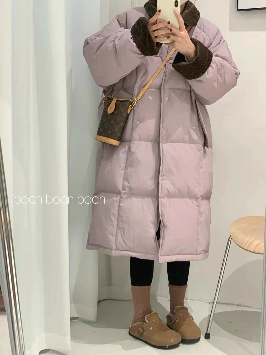 2025年ストレートホワイトカモフラ牛角ボタン ダウンジャケット女性中長期大毛襟厚手冬ファッションコート 高級感 旅行