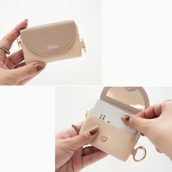 ミラー付き フラップ ミニポーチ 【 simple 名入れ 】 コインケース ミラー ミニ財布 小物入れ HE67U 11枚目の画像