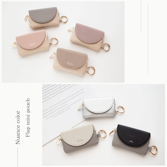 ミラー付き フラップ ミニポーチ 【 simple 名入れ 】 コインケース ミラー ミニ財布 小物入れ HE67U 12枚目の画像