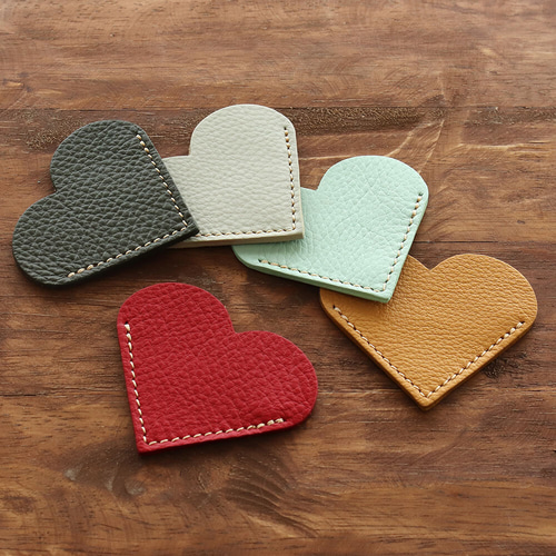 カラー選べる本革 ハートのブックマーク お得な2点セット レザー栞