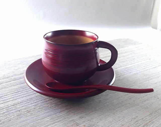 【現品限り】輪島塗　コーヒーカップ＆ソーサーセット（スプーン付）