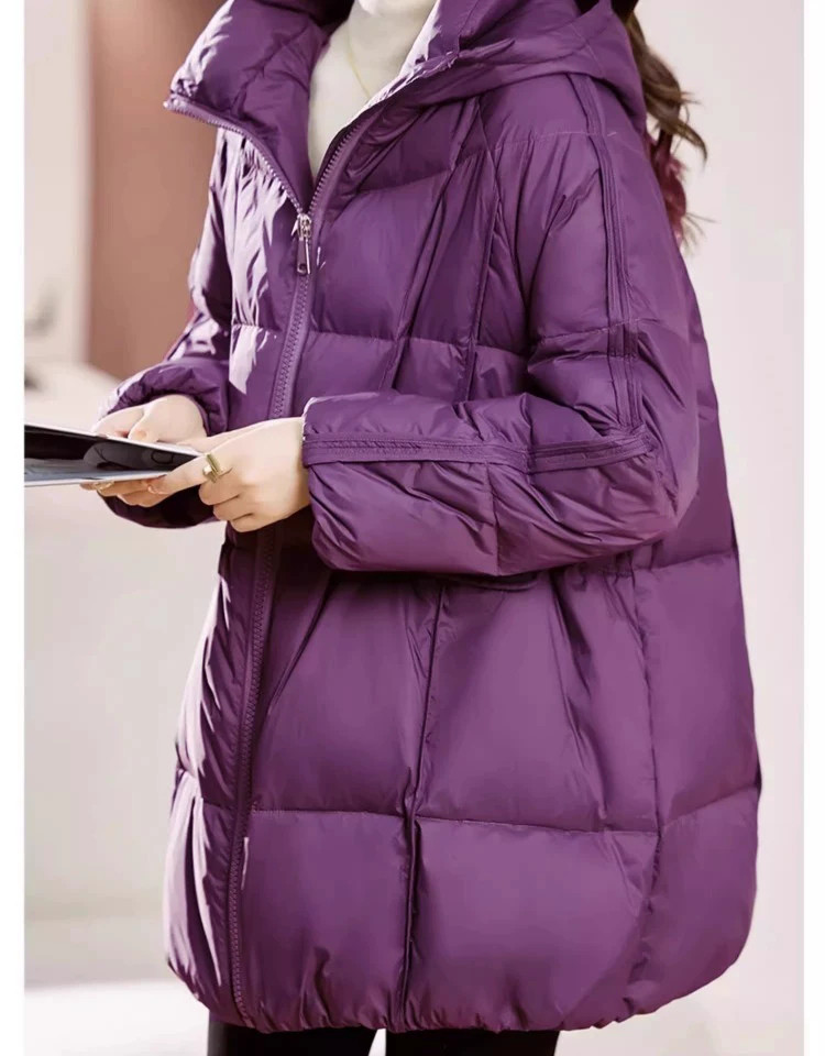 2025年ストレートホワイトカモフラ牛角ボタン ダウンジャケット女性中長期大毛襟厚手冬ファッションコート 高級感 旅行