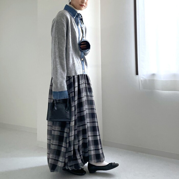 【再販】ロングシーズン着回せるデニム切替ニットカーディガン 大人の高見えカーデ デニム ニット 襟付き 25665 5枚目の画像