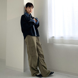 【再販】ロングシーズン着回せるデニム切替ニットカーディガン 大人の高見えカーデ デニム ニット 襟付き 25665 2枚目の画像