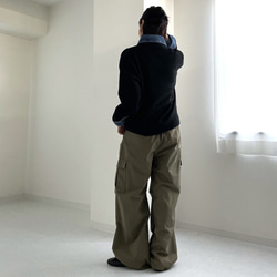 【再販】ロングシーズン着回せるデニム切替ニットカーディガン 大人の高見えカーデ デニム ニット 襟付き 25665 13枚目の画像