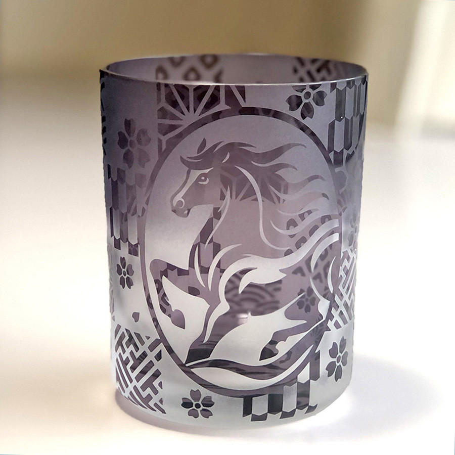 【うま年】干支手作りグラス紫色