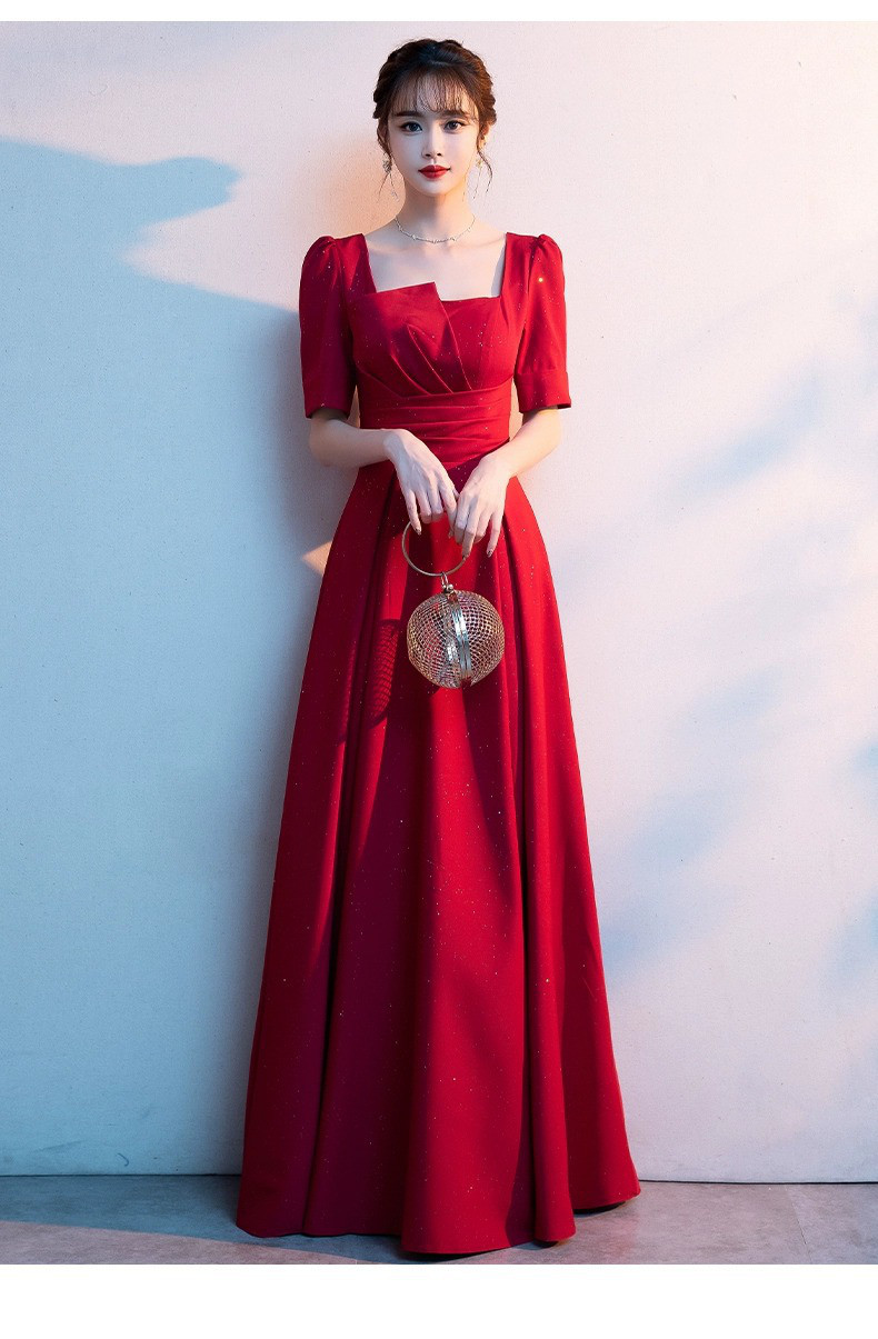 高級感 赤 半袖 パーティードレス シンプル 花嫁 優雅 韓国風 演奏会 誕生日 前撮り HL797