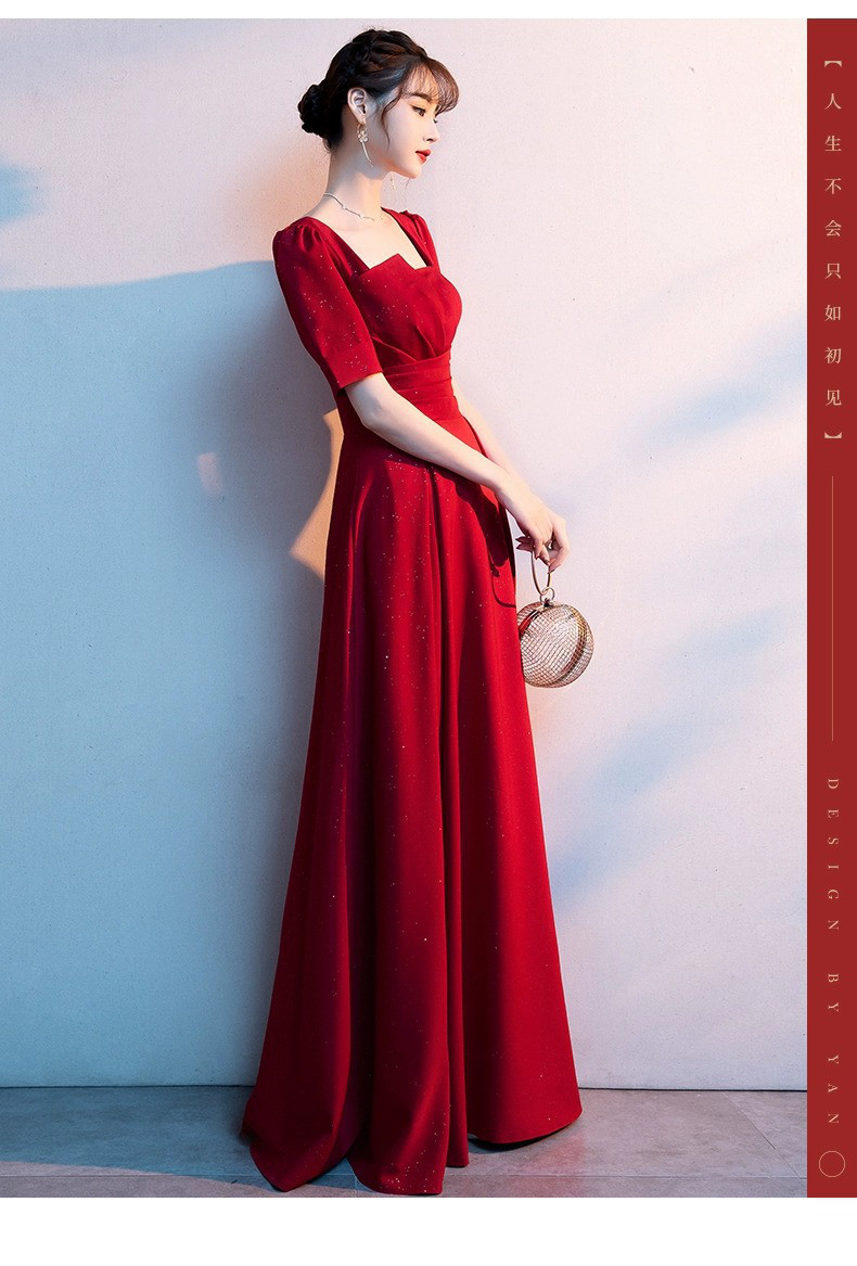 高級感 赤 半袖 パーティードレス シンプル 花嫁 優雅 韓国風 演奏会 誕生日 前撮り HL797
