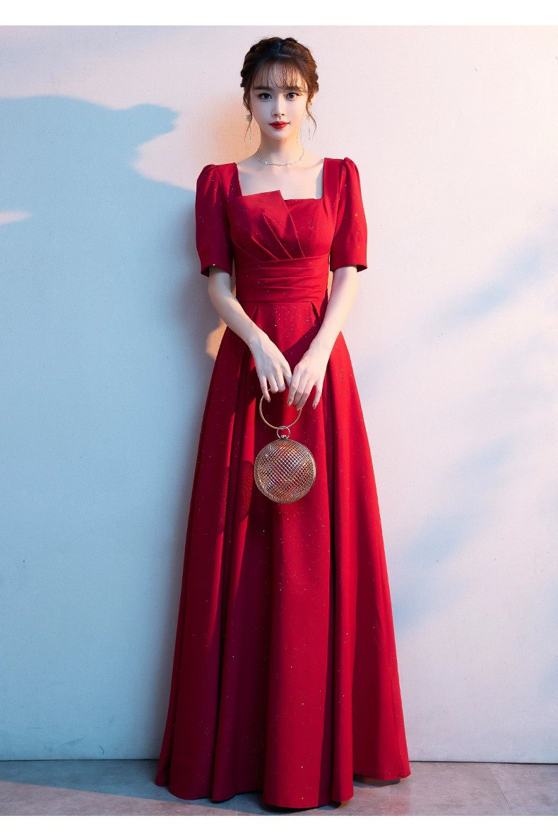 高級感 赤 半袖 パーティードレス シンプル 花嫁 優雅 韓国風 演奏会 誕生日 前撮り HL797